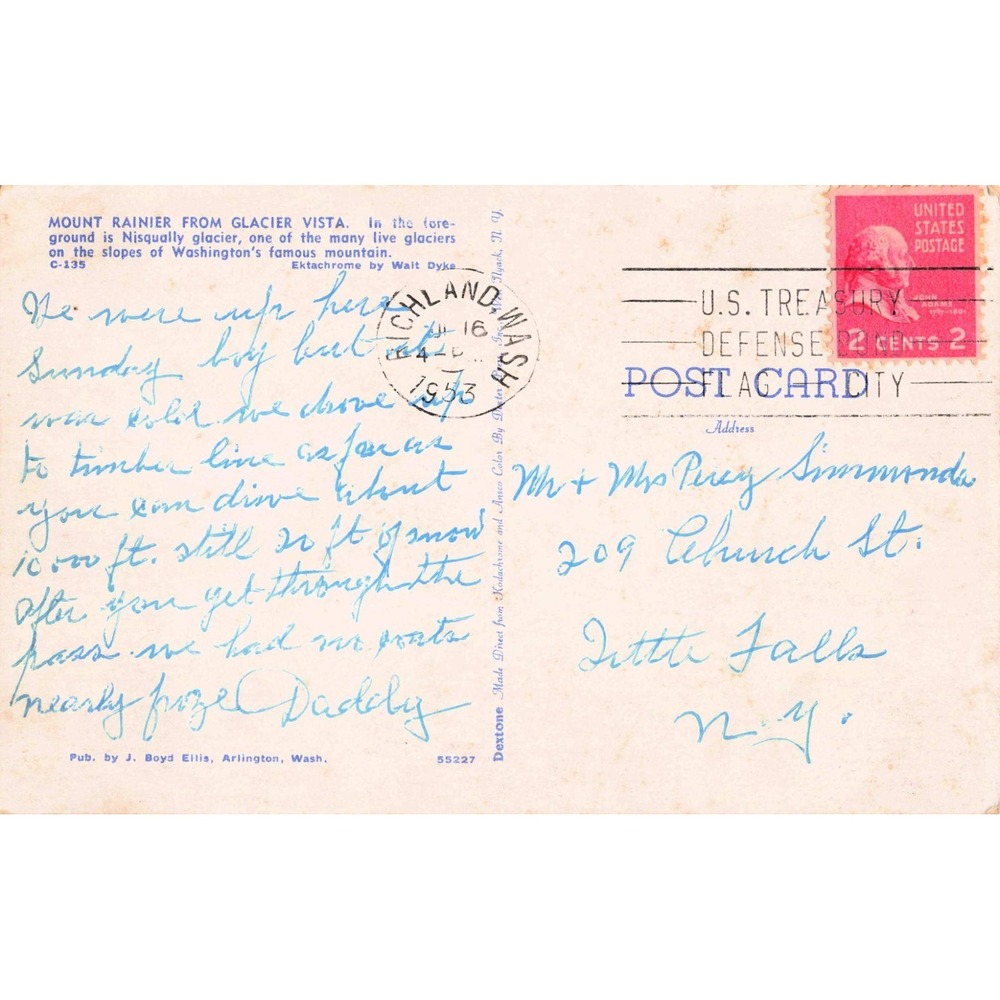 Mount Rainier WA Washington Postcard 1953 Glacier Vista Nisqually Dexter Press - Picture 2 of 2